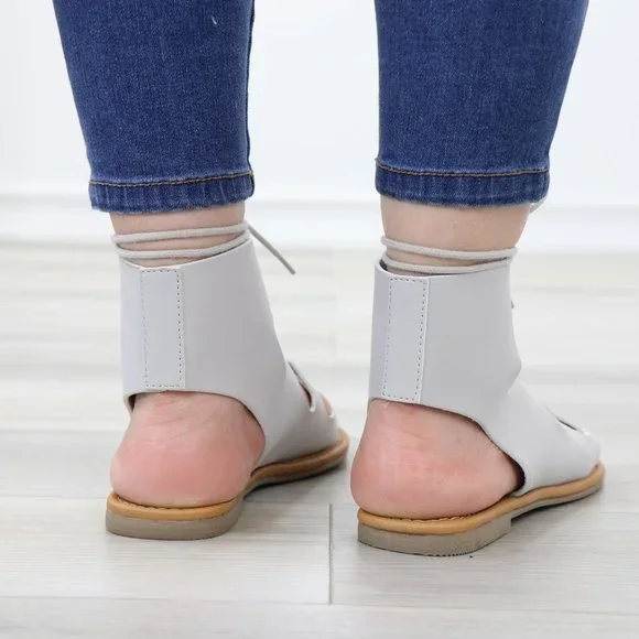 Gray Gladiator Laced-Up Bootie Style Flat Sandals - Picture 14 of 14